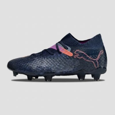 chuteira puma future 8 ultimate fg marinho com detalhe laranja