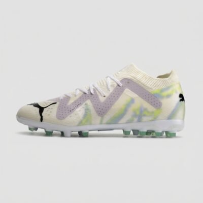 chuteira puma future 8 ultimate mg off‑white / lilás / amarelo